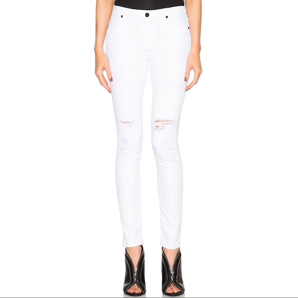 RtA White Mid Rise Distressed Skinny Jeans